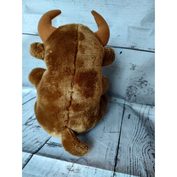 11 Inches LOGO BEAR LONG HORN BULL PLUSH STUFFED ANIMAL BROWN TOY SITTING - Picture 4 of 6